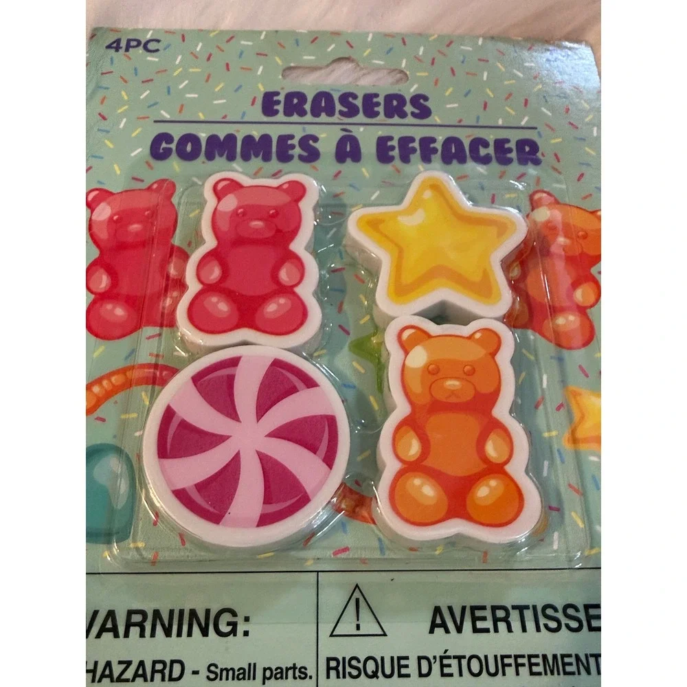 Gummy Bear Candy Stationery Set Paper Clips Erasers Sticky Notes 3pc Bundle